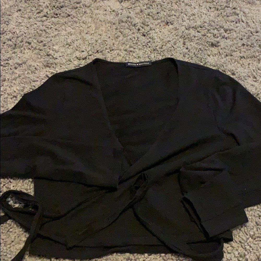 Brandy Melville black long sleeve cropped wrap top